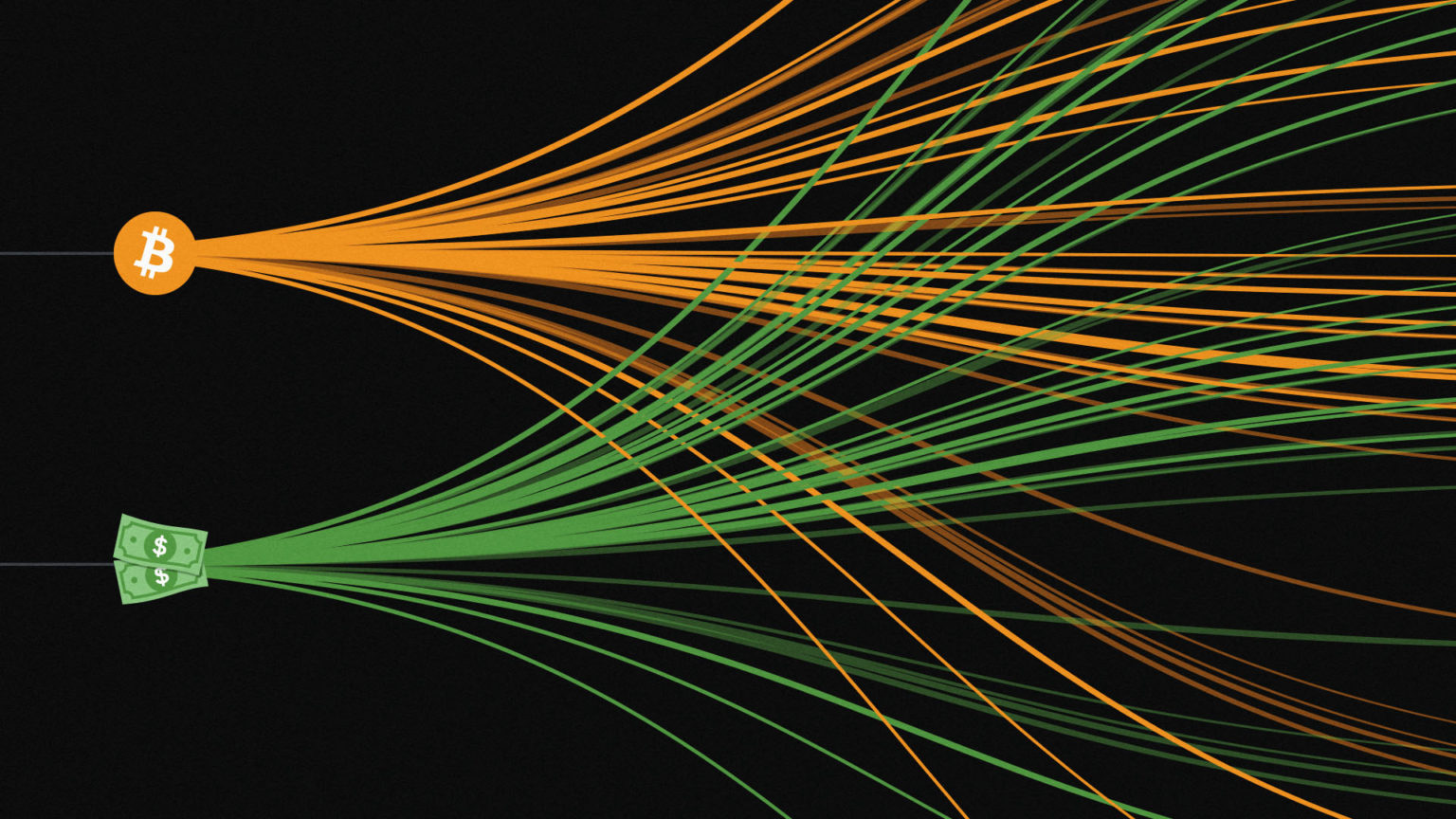 This image shows streams of US dollars and Bitcoin coming together, to represent the financial mess that BitMEX is in.