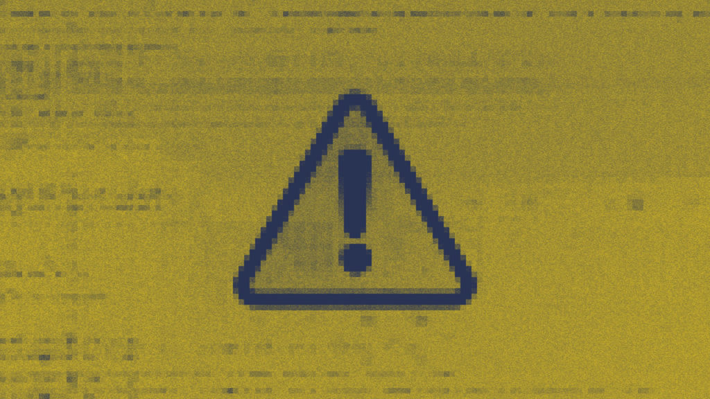 A warning sign showing a triangle with an exclamation mark inside in Roll brand colours