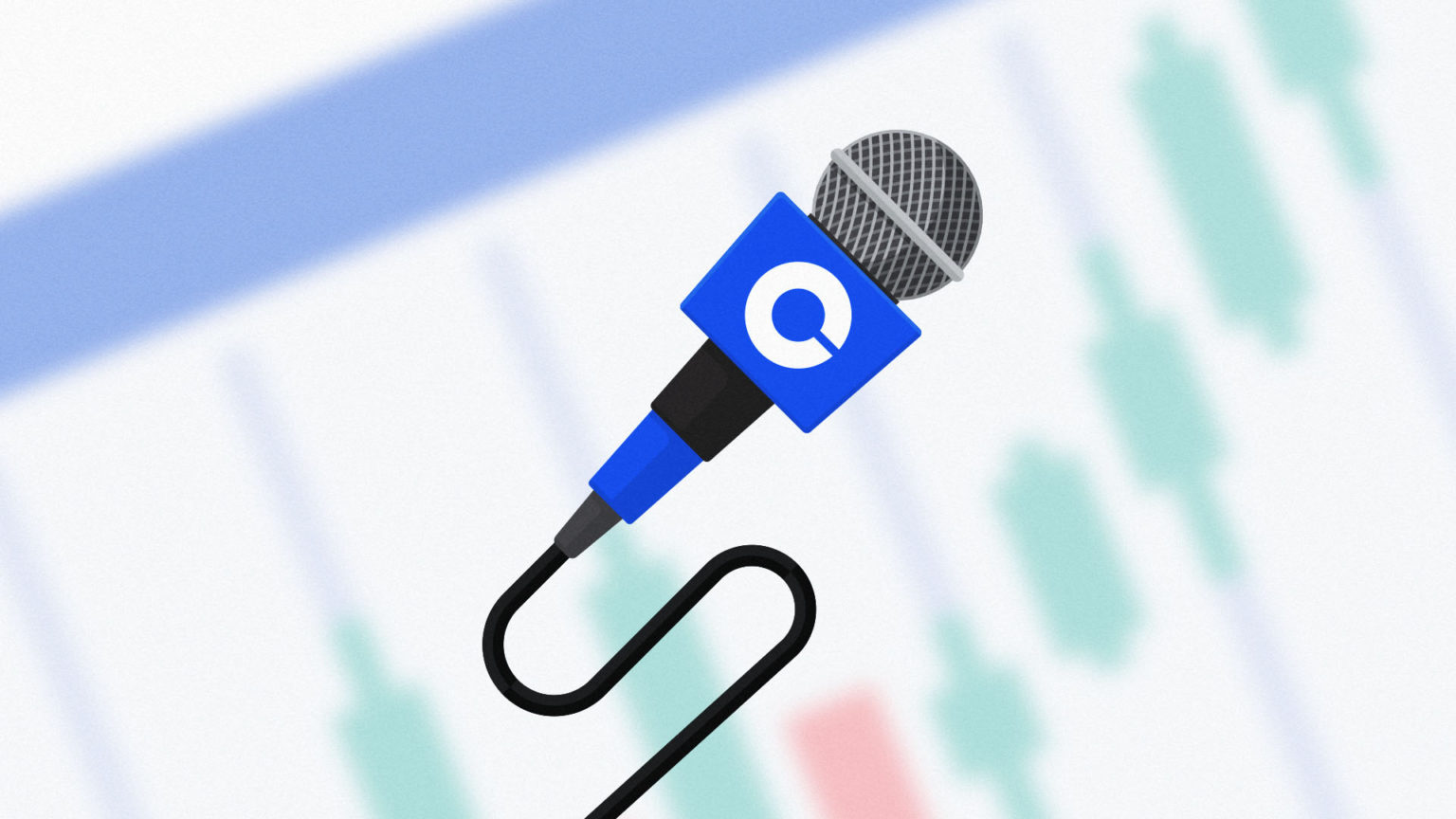 A microphone in Coinbase brand colours and bearing the Coinbase logo, because the company just addressed rumors of execs selling all their stock.