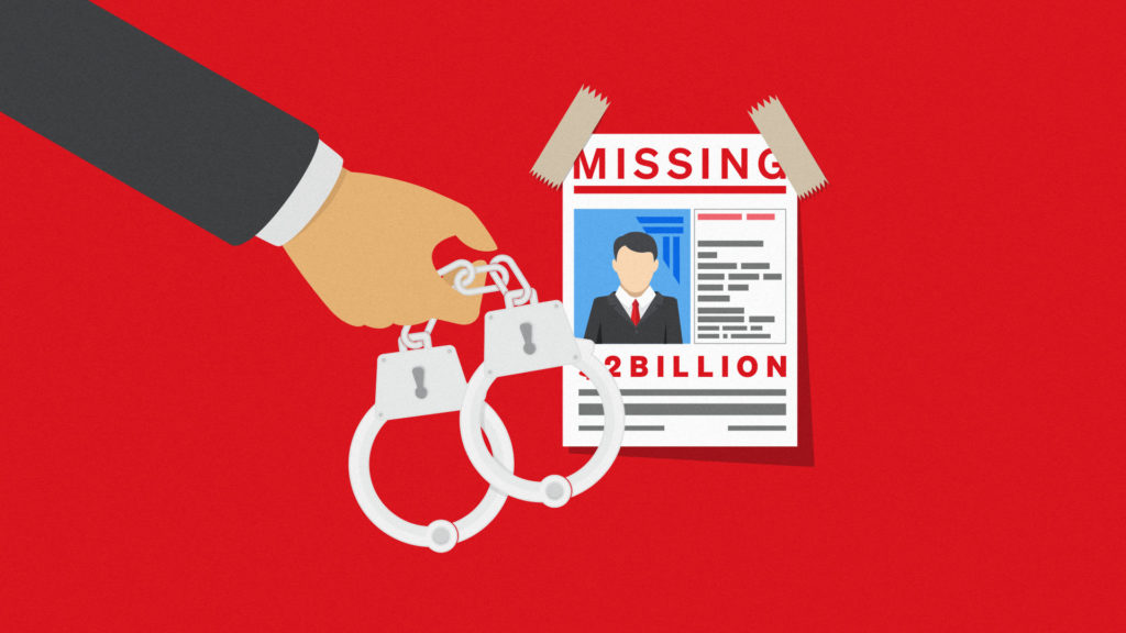 A pair of handcuffs in front of a missing poster symbolising missing Thodex CEO