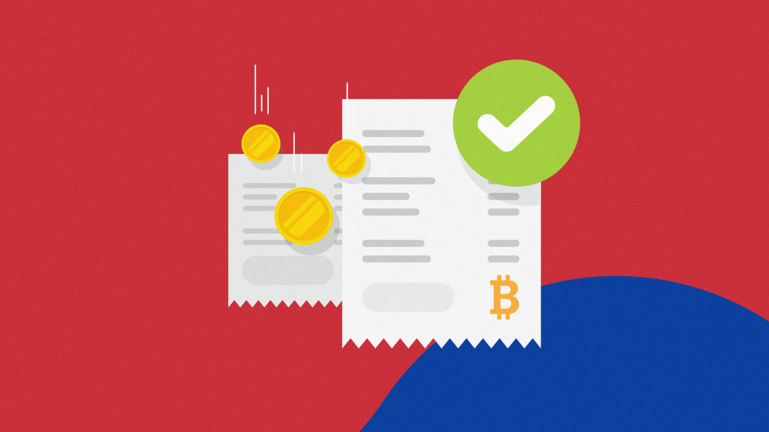 Bank documents with Bitcoin logo and a green tick in front of a South Korean flag