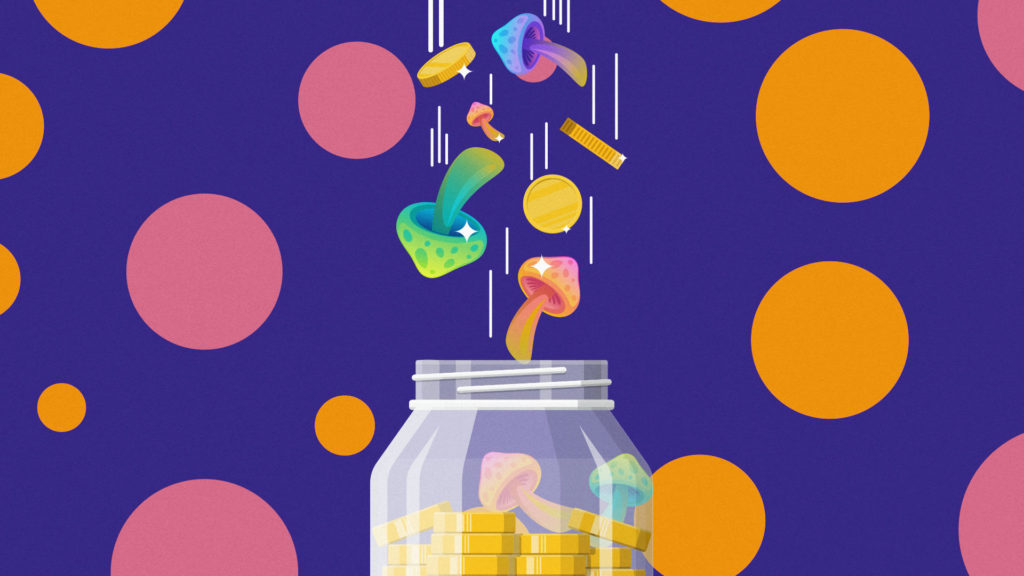 This shows is psychedelics like magic mushrooms going into a jar.