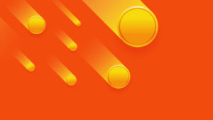 Crypto Market Crash: gold coins rain down against a flat orange background