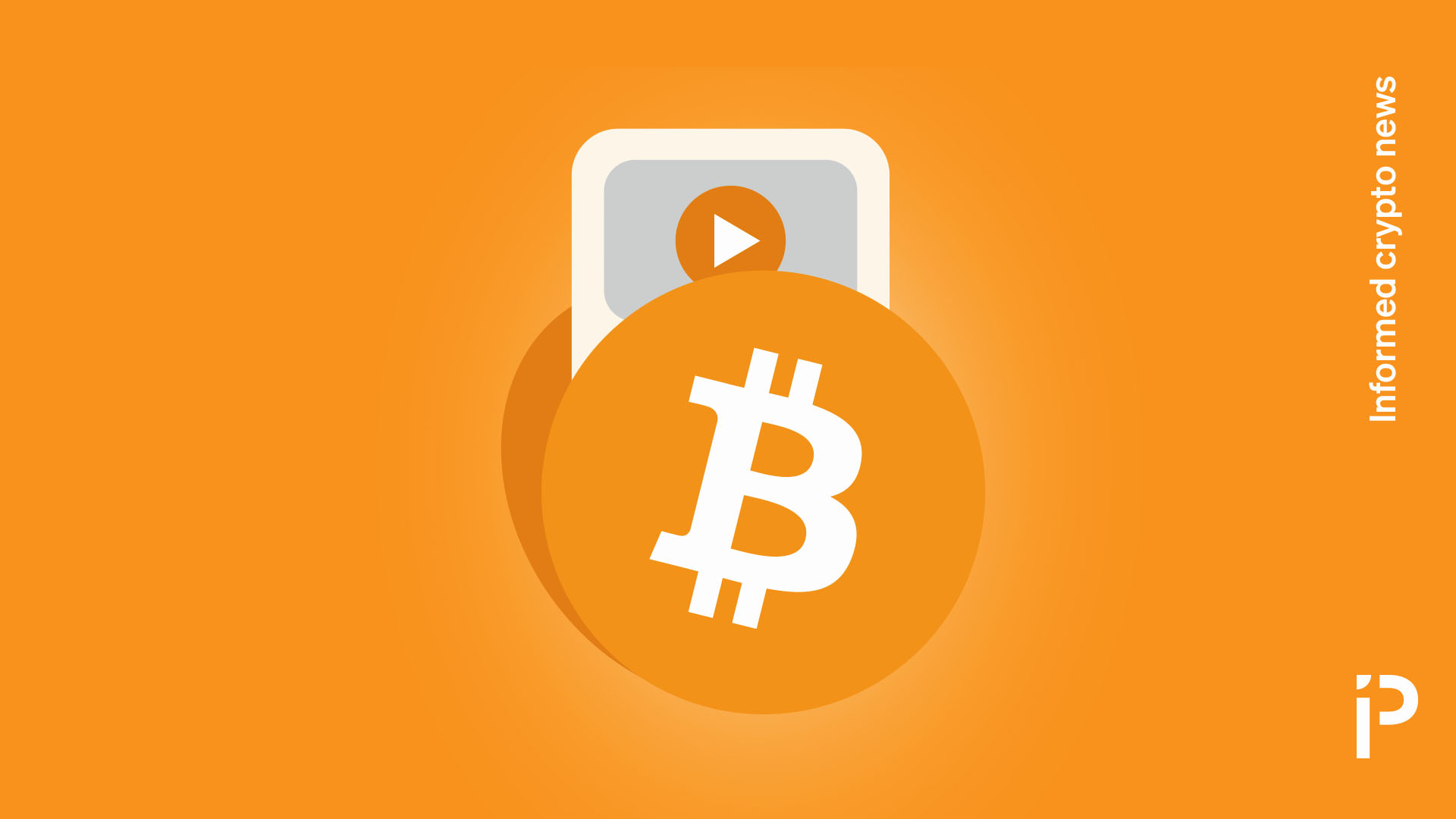 Ilustración abstracta de bloques de datos en una cadena de bloques con iconos de reproducción de vídeo, que representan medios almacenados en Bitcoin.